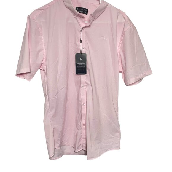 Tailored Athlete Button Up Shirt Mens L Pink Short Sleeve Preppy Performance New - Picture 1 of 8